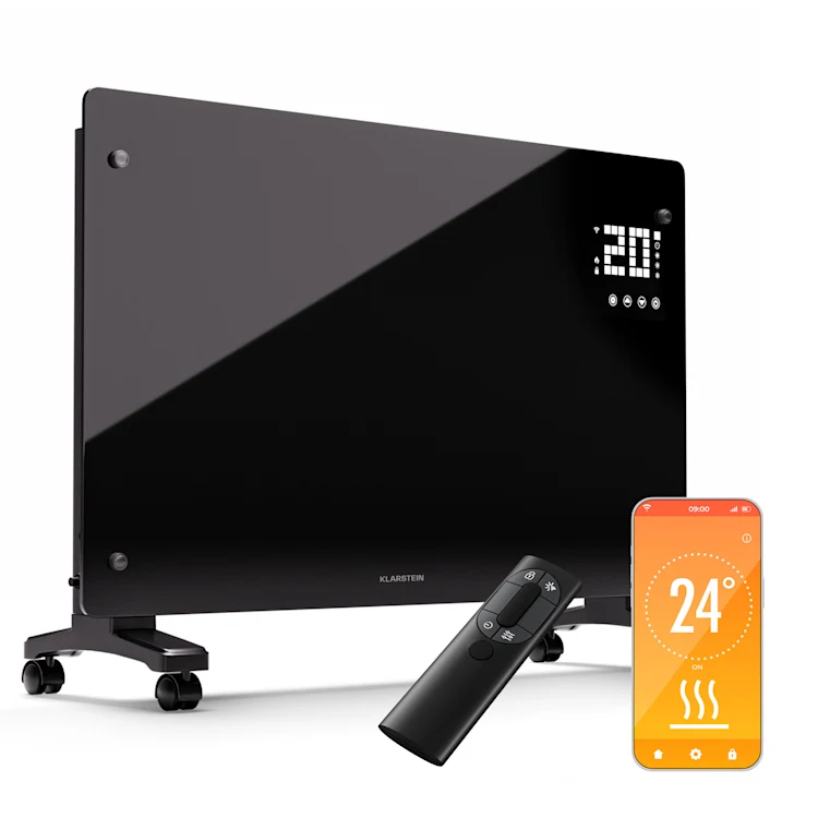بخاری برقی هوشمند کلارشتاین آلمان مدل klarstein Bornholm Smart 2500 - طراحی شیشه‌ ای با توان 2500 وات